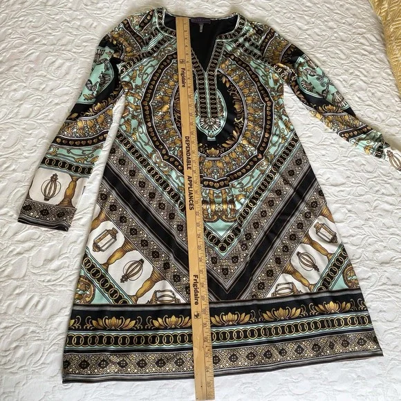 Hale Bob Shift Dress Women M Multicolor Geo Floral Equestrian Print Pullover L/S - Picture 8 of 11